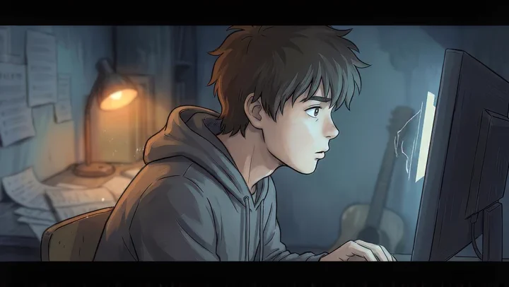 2D Animation example — A 2D cartoon-style animated music drama about Kang Woojin, a gaunt but sharp-eyed artist chasing his