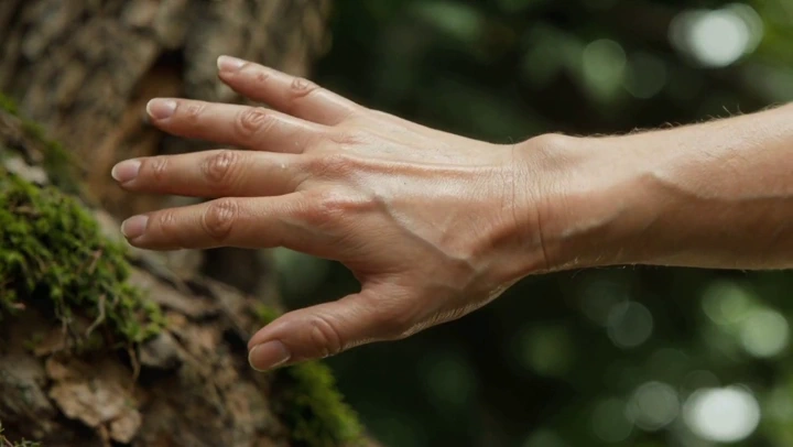 Product Ad example — A nature-friendly product ad built around a close-up hand applying cream, balm, or a clean skincare 