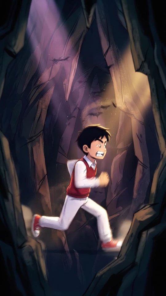 Webtoon example — A modern animated Korean webtoon fantasy drama about a black-haired boy desperately chasing Rael, a 